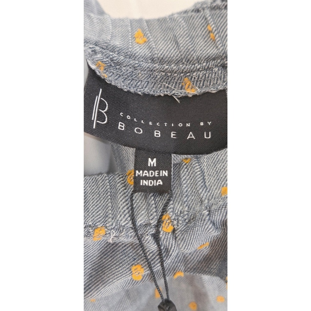Bobeau Martha Off The Shoulder Boho Chambray Clip Dot Top Blue Yellow Medium - Picture 5 of 8
